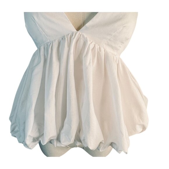 Cinq À Sept XS White Cotton Blend Bubble Hem Sleeveless Top - Picture 5 of 10